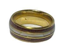 Load image into Gallery viewer, Stainless Steel -Gold with wood &amp; mother of pearl shell  size 7, 8, 9, 10, 11, 12    RW213
