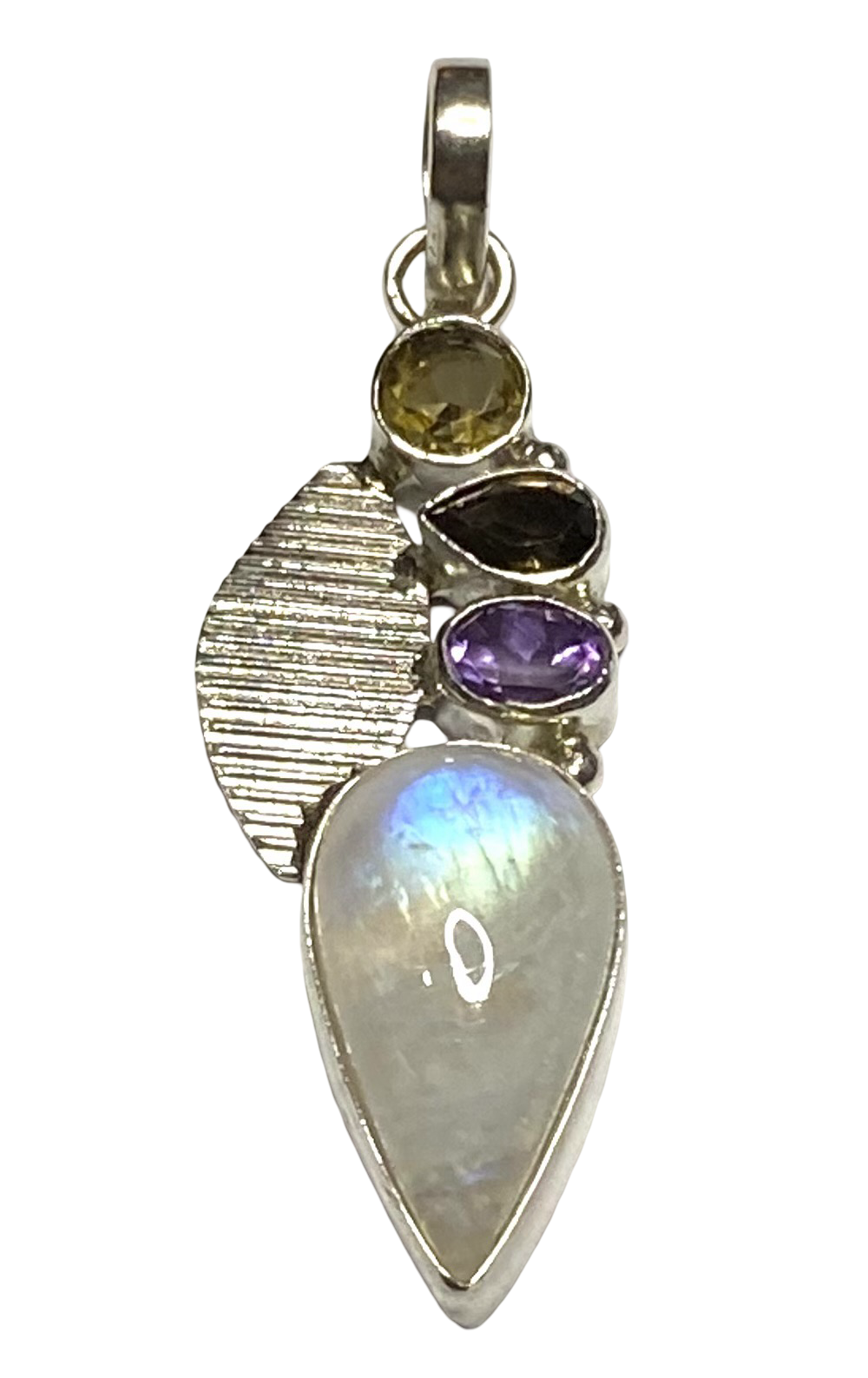 Moonstone, Smokey Quartz, Citrine & Amethyst sterling silver pendant     PN02