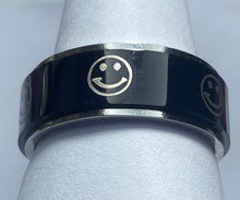 Load image into Gallery viewer, Fidget ring - Black smiley face spinner. Sizes 6, 7, 8, 9, 10, 11, 12, 13. FR130
