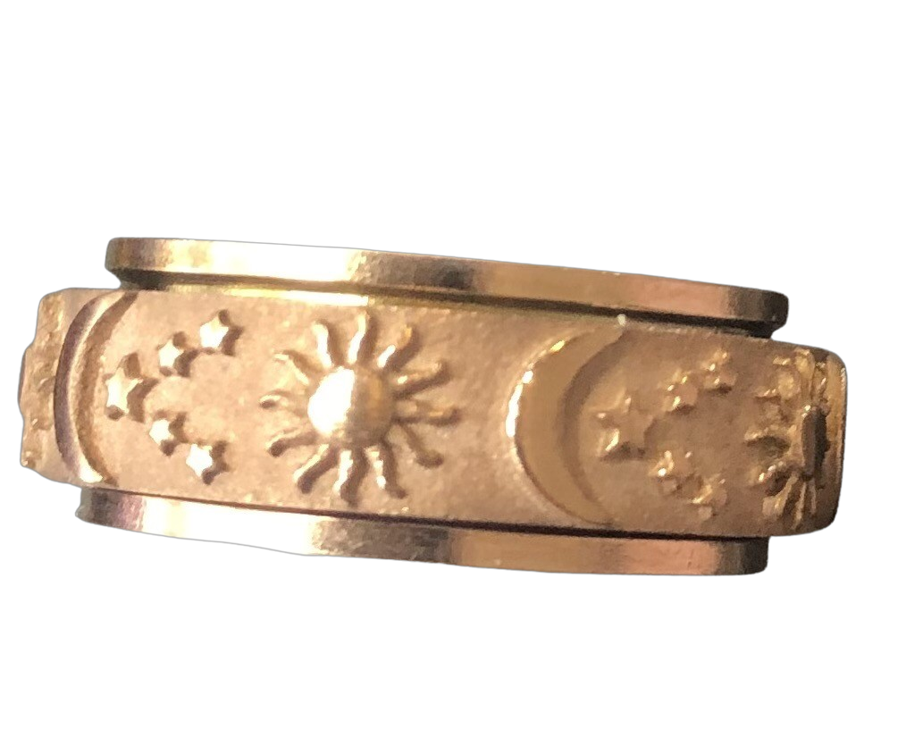 Fidget ring -  Rose Gold stars & moons  fidget  ring. Fr103

Measures 8mm FR 103