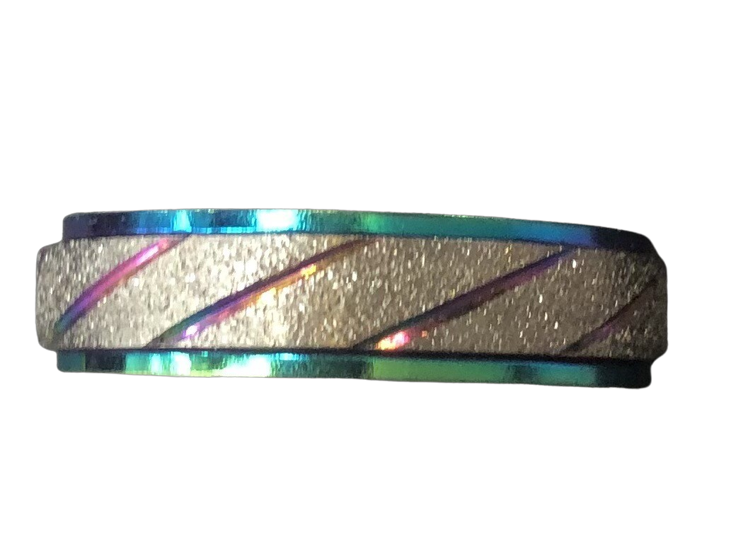 Fidget ring - rainbow and silver glitter spinner. FR78