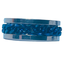Load image into Gallery viewer, Fidget ring - silver ring with blue chain spinner. Sizes 5, 6, 7, 8, 9, 10, 12, 12, 13, 13.5, 14. FR91
