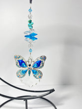 Load image into Gallery viewer, Deluxe Butterfly crystal with turquoise  hanging on a stand SH8
