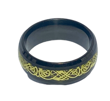 Load image into Gallery viewer, Stainless Steel - Black with gold pattern ring.  Sizes  5, 6, 7, 8, 9, 10, 11, 12, 13, 14. RW242
