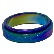 Load image into Gallery viewer, Fidget ring - Rainbow glitter spinner. Sizes 5, 6, 7, 8, 9, 10, 11, 12. FR126
