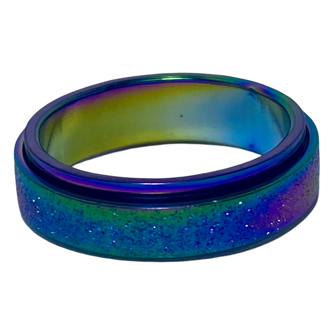 Fidget ring - Rainbow glitter spinner. Sizes 5, 6, 7, 8, 9, 10, 11, 12. FR126