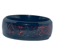 Load image into Gallery viewer, Stainless Steel - Black with red pattern ring.  Sizes  5, 6, 7, 8, 9, 10, 11, 12, 13, 14. RW249
