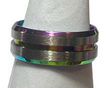 Load image into Gallery viewer, Stainless Steel - Rainbow &amp; Silver ring.  Sizes 6, 7, 8, 9, 10, 11, 12  RW226
