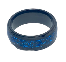 Load image into Gallery viewer, Stainless Steel - Black with blue pattern ring.  Sizes  5, 6, 7, 8, 9, 10, 11, 12, 13  RW247
