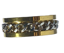 Load image into Gallery viewer, Fidget ring - Gold and silver chain ring spinner. Sizes 5, 6, 7, 8, 9, 10, 11, 12, 13, 14. FR110
