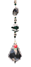 Load image into Gallery viewer, Red Rose starburst suncatcher is decorated with crystals and malachite gemstones.
