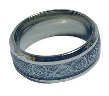 Load image into Gallery viewer, Stainless Steel - Silver with silver pattern ring.  Sizes  5, 6, 7, 9, 10, 11, 12, 13. RW244
