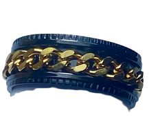 Load image into Gallery viewer, Fidget ring - black ring with gold chain spinner.   Sizes 5, 6, 7, 8, 9, 10, 11, 12, 13, 14. (FR96)
