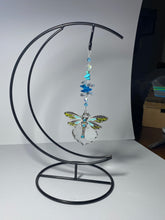 Load image into Gallery viewer, Dragonfly deluxe crystal &amp; turquoise gemstone suncatcher on a standing SH15
