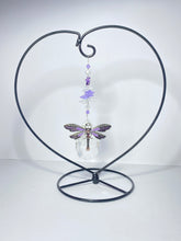 Load image into Gallery viewer, Dragonfly deluxe crystal &amp; amethyst gemstone suncatcher on a stand SH13
