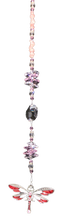 Load image into Gallery viewer, Dragonfly crystal suncatcher is decorated with rose quartz gemstones.
