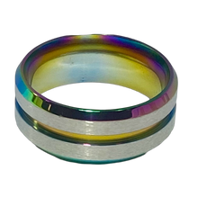 Load image into Gallery viewer, Stainless Steel - Rainbow &amp; Silver ring.  Sizes 6, 7, 8, 9, 10, 11, 12  RW226

