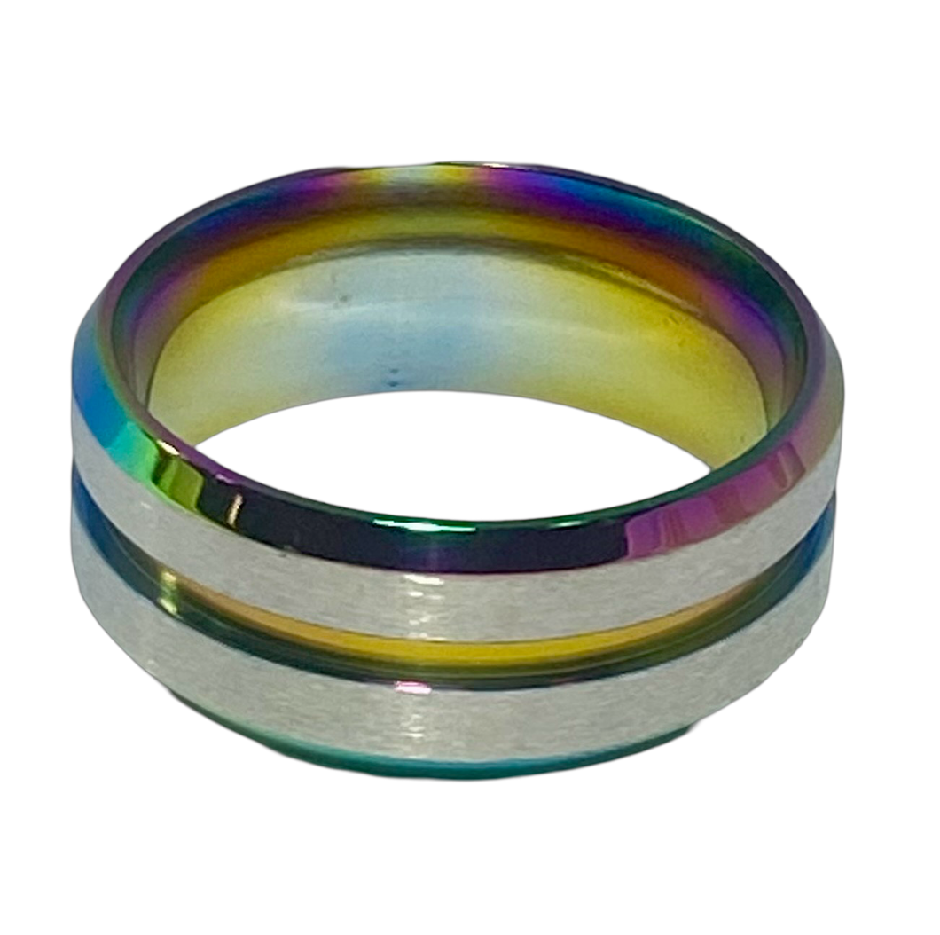 Stainless Steel - Rainbow & Silver ring.  Sizes 6, 7, 8, 9, 10, 11, 12  RW226