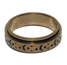 Load image into Gallery viewer, Fidget ring - rose gold - stars and moons glitter spinner. Sizes 6, 7, 8, 9, 10, 11, 12, 13. FR101
