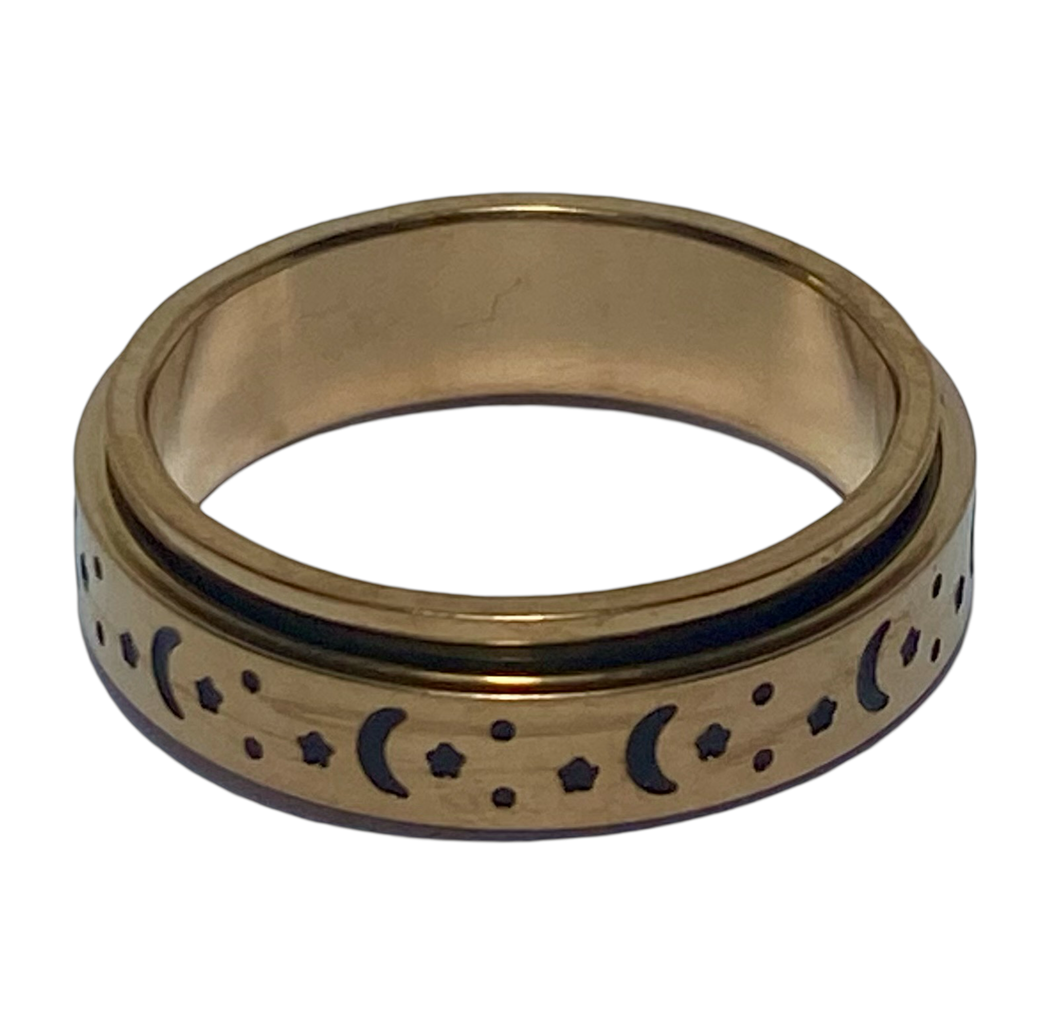 Fidget ring - rose gold - stars and moons glitter spinner. Sizes 6, 7, 8, 9, 10, 11, 12, 13. FR101