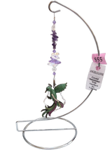 Load image into Gallery viewer, Phoenix crystal suncatcher is decorated with amethyst gemstones and come on this amazing stand.
