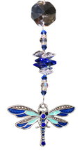 Load image into Gallery viewer, Dragonfly crystal suncatcher decorated with blue lace gemstones.
