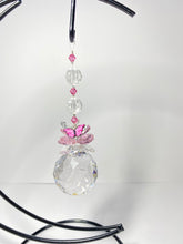 Load image into Gallery viewer, Butterfly crystal with rose quartz gemstone hanging on a stand SH9
