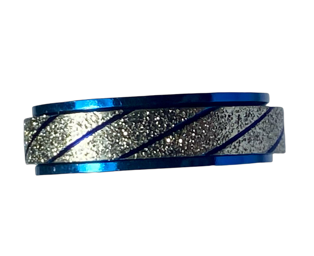 Fidget ring - Blue and silver glitter spinner. Sizes 6, 7, 8, 9, 10, 11, 12. FR119