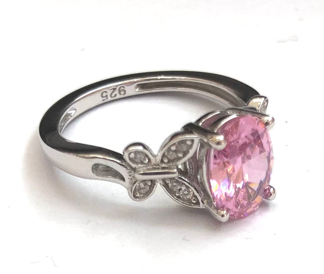 Pink Butterfly sterling silver ring sizes 4, 5, 6, 7, 8, 9, 11 (SS104)