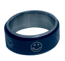 Load image into Gallery viewer, Fidget ring - Black smiley face spinner. Sizes 6, 7, 8, 9, 10, 11, 12, 13. FR130
