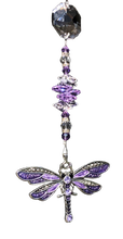 Load image into Gallery viewer, Dragonfly crystal suncatcher is decorated with amethyst gemstones
