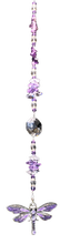 Load image into Gallery viewer, Dragonfly crystal suncatcher is decorated with amethyst gemstones
