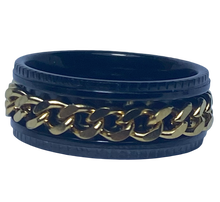 Load image into Gallery viewer, Fidget ring - black ring with gold chain spinner.   Sizes 5, 6, 7, 8, 9, 10, 11, 12, 13, 14. (FR96)
