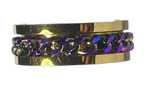 Load image into Gallery viewer, Fidget ring - Gold and rainbow chain ring spinner. Sizes 5, 6, 7, 8, 9, 10, 11, 12, 13, 14. FR112
