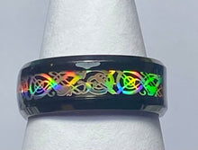 Load image into Gallery viewer, Stainless Steel - Black with iridescence ring.  Sizes  5, 6, 7, 8, 9, 10, 11, 12, 13, 14. RW238
