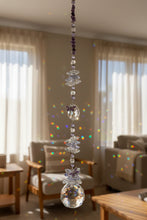 Load image into Gallery viewer, 40mm Crystal Ball Suncatcher decorated with dragonflies and amethyst gemstones CH463
