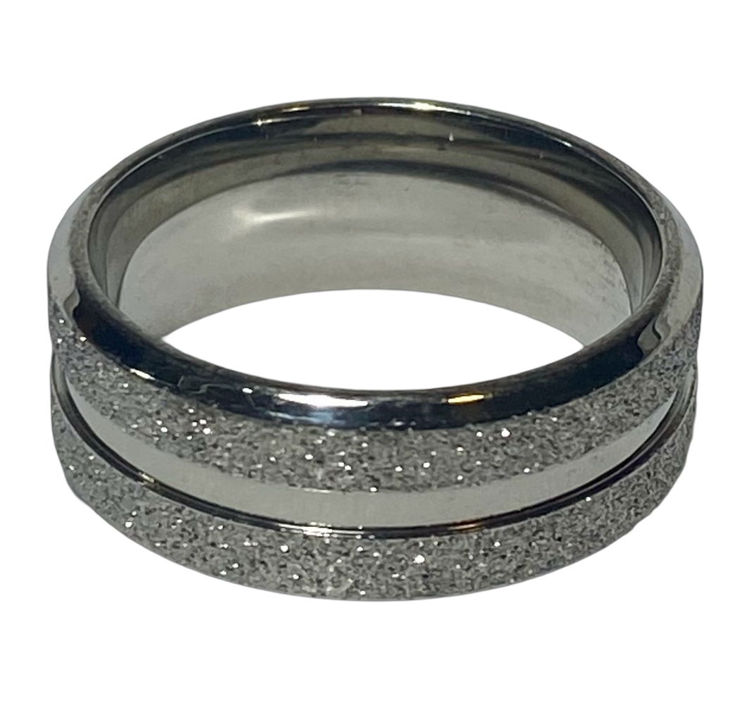 Stainless Steel - Silver sparkle ring.  Sizes 6, 7, 8, 9, 10, 12, 13. RW261