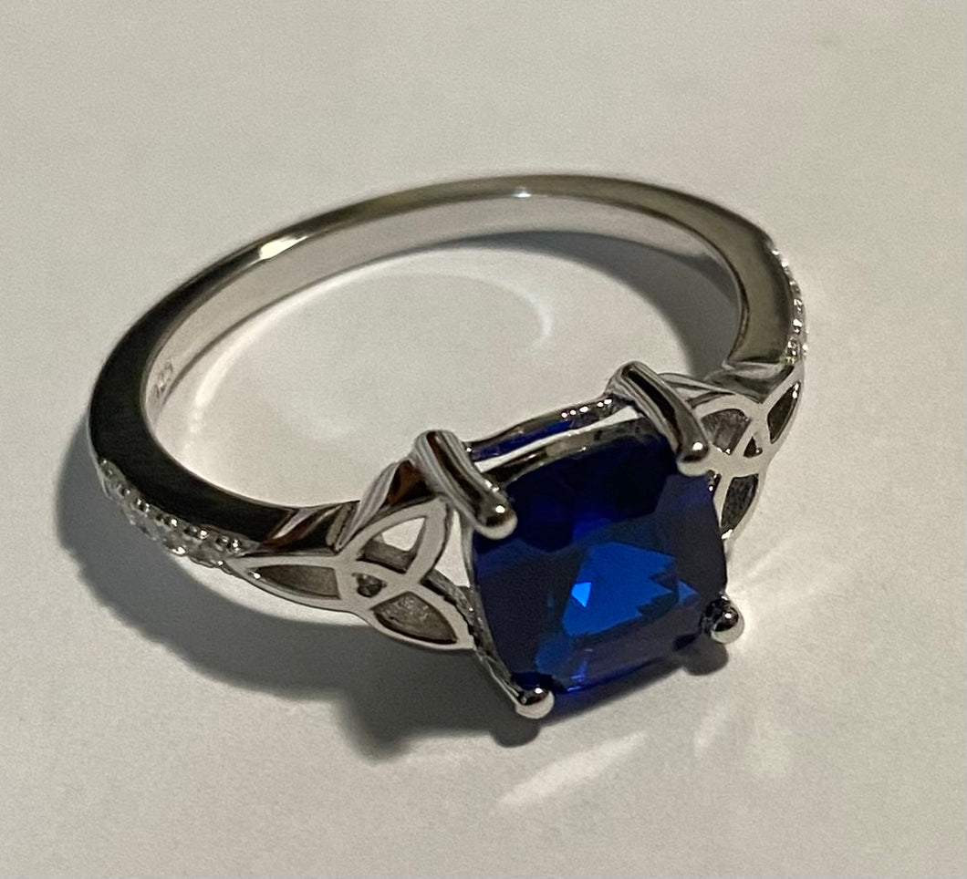 Sterling Silver - Blue cubic zirconia ring. Sizes 5, 6, 7, 8, 9. SS252