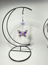 Load image into Gallery viewer, Deluxe Butterfly crystal with amethyst hanging on a stand SH7
