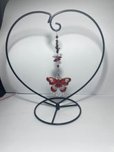 Load image into Gallery viewer, Deluxe butterfly crystal and garnet gemstone suncatcher on a Heart large stand SH175
