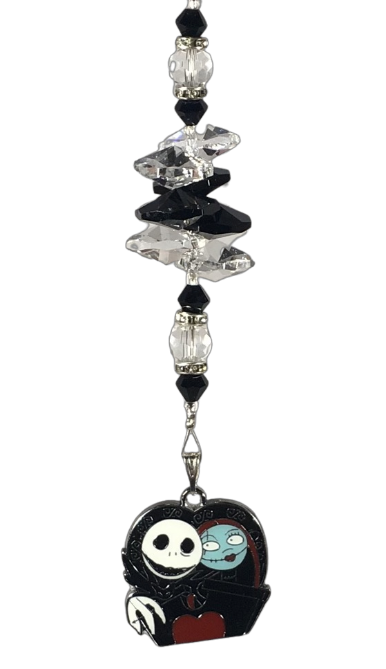 A Nightmare before Christmas - Jack and Sally Disney suncatcher, decorated with snowflake obsidian gemstone.