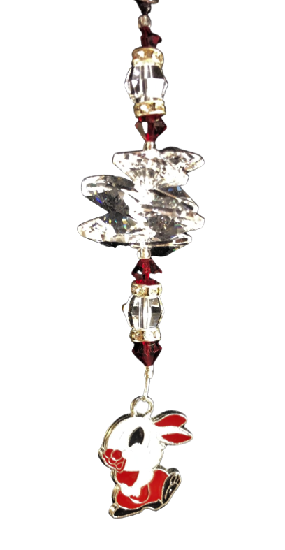 Rabbit- crystal suncatcher, decorated with garnet gemstone
