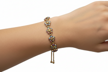 Load image into Gallery viewer, Gold &amp; Pink Rhinestone Adjustable Bracelet BR03
