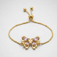 Load image into Gallery viewer, Gold Butterfly Rhinestone Adjustable Bracelet BR15
