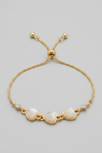 Load image into Gallery viewer, Gold 3 Heart Rhinestone Adjustable Bracelet BR13
