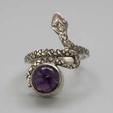 Load image into Gallery viewer, Amethyst snake ring sterling silver ring sizes 6, 14    (ER40a)
