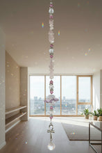 Load image into Gallery viewer, Ankh Crystal Suncatcher decorated with Rose Quartz gemstones CH17
