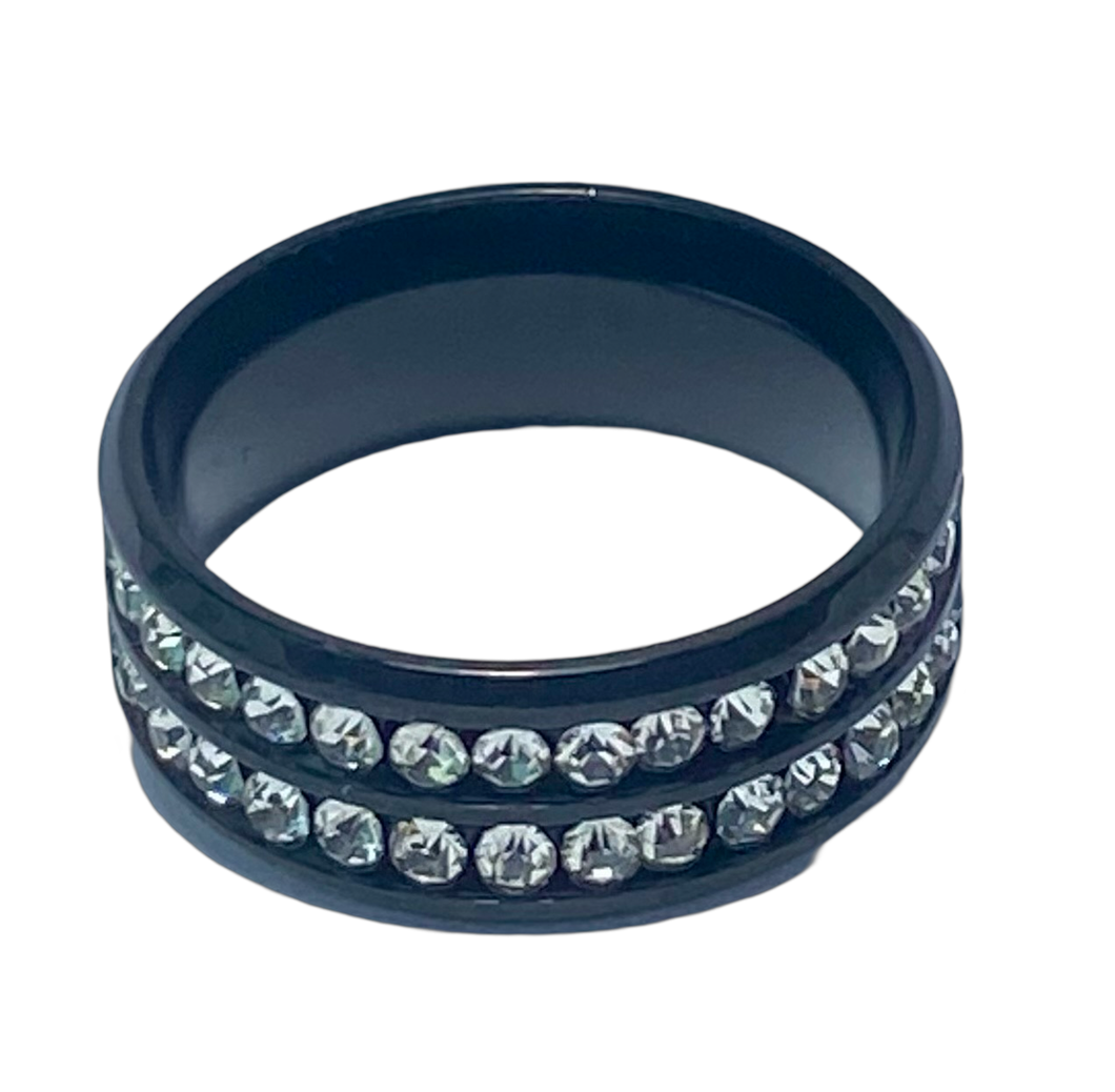 Stainless Steel - Black sparkle ring.  Sizes  5, 6, 8, 10, 11, 12, 14.  RW234