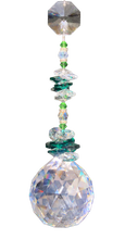 Load image into Gallery viewer, This large 50mm crystal ball suncatcher is decorated with crystal and peridot
