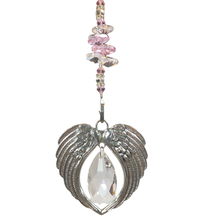 Load image into Gallery viewer, Angel Wings suncatcher is decorated with stunning Crystals and Rose Quartz gemstones

